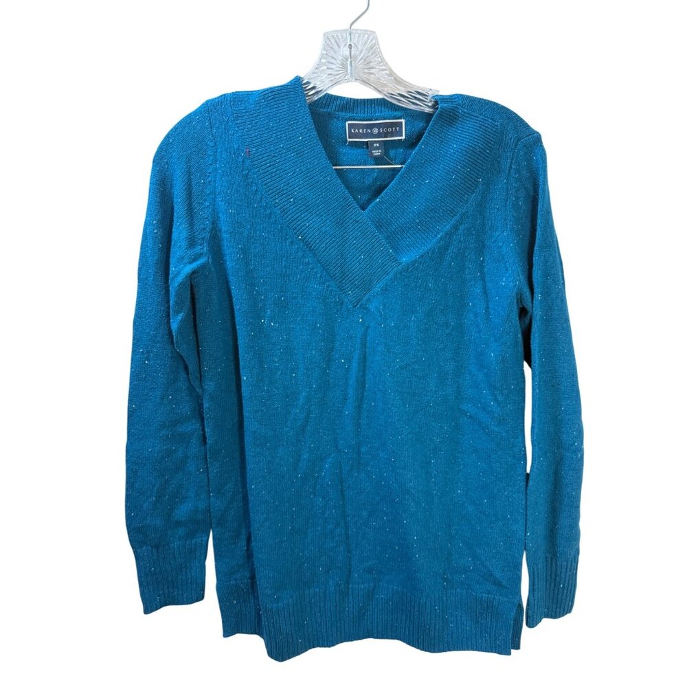 Karen Scott‎ Womens XS Teal V-Neck Sweater